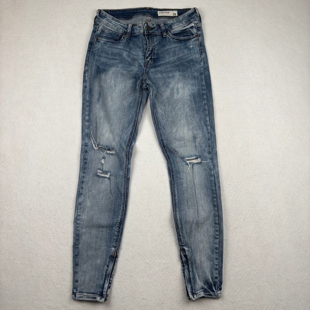 Pistola Jeans Womens 29‎ Skinny Distressed Ankle Zip Grunge